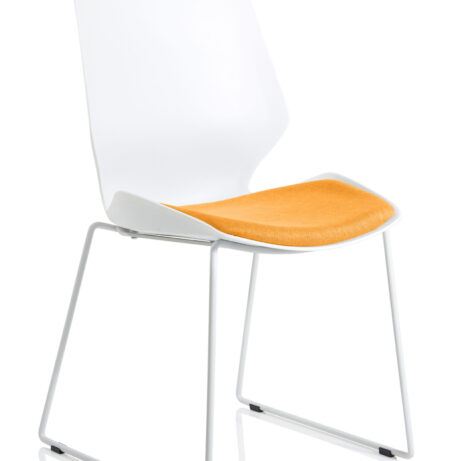Florence Sled Visitor Chair with white frame and bespoke Senna yellow fabric seat.