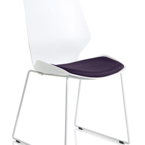Florence Sled Chair with white frame and bespoke Tansy Purple fabric seat. Ideal for visitor seating.