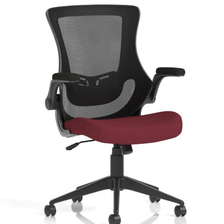 Orbit Black Mesh Back Chair with bespoke Ginseng Chilli seat, featuring adjustable arms and a five-star base.