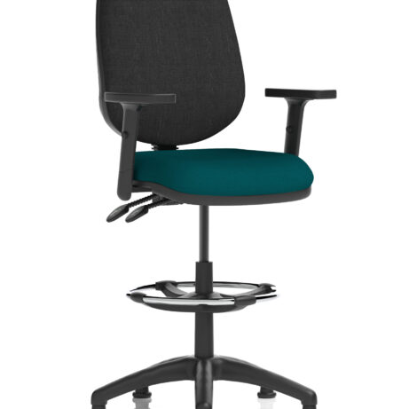 Eclipse Plus II Task Operator Office Chair, Bespoke Maringa Teal seat, black back, with Hi Rise Draughtsman Kit.