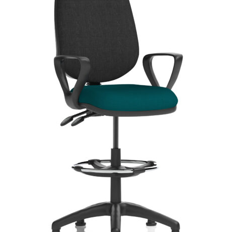 Eclipse Plus II Task Operator Chair in Bespoke Maringa Teal with black back, featuring Hi Rise Draughtsman Kit.