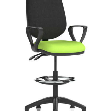 Eclipse Plus II Task Operator Chair in Bespoke Myrrh Green with Black back and hi rise draughtsman kit.