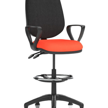 Eclipse Plus II Task Operator Chair in Tabasco Orange with black back and adjustable height draughtsman kit.