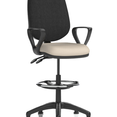 Eclipse Plus II Task Operator Chair in Bespoke Quest Salt with black back, featuring draughtsman kit and adjustable height.