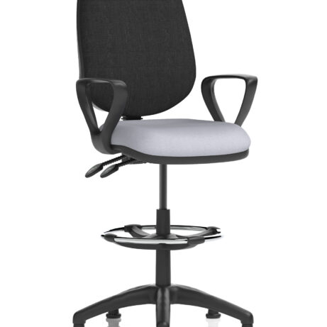 Eclipse Plus II Task Operator Chair with Bespoke Quest Shell, black back, and hi-rise draughtsman kit.