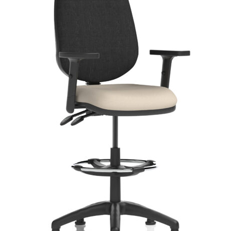 Eclipse Plus II Task Operator Chair in Bespoke Quest Salt with black back and hi rise draughtsman kit.
