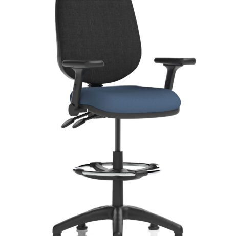 Eclipse Plus II Task Operator Chair with Hi Rise Draughtsman Kit, Bespoke Quest Whelk seat, black back, and armrests.