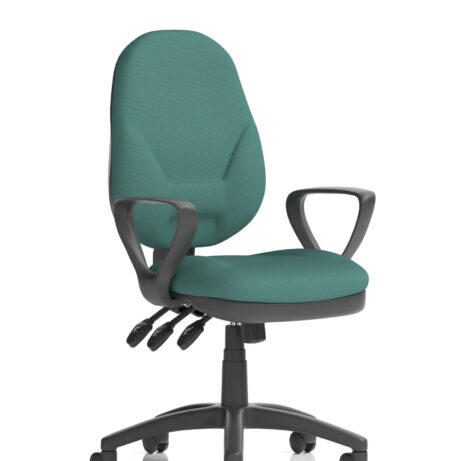 Eclipse Plus XL High Back Task Operator Chair with loop arms, bespoke Quest Kelp fabric, black base and wheels.