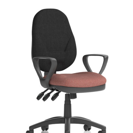 Eclipse Plus XL High Back Task Chair with Loop Arms, Bespoke Rivet Fuse upholstery, and black mesh back.