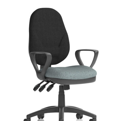 Eclipse Plus XL High Back Task Operator Chair in Bespoke Rivet Tensile with loop arms and a grey seat.