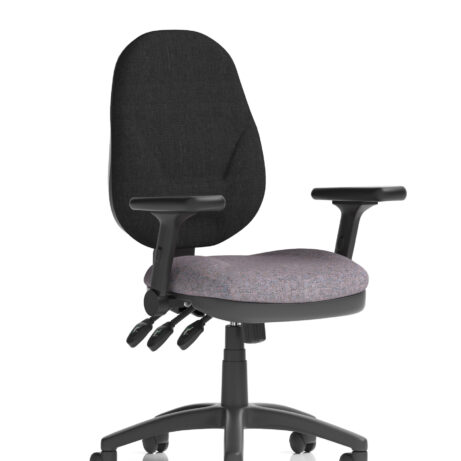 Eclipse Plus XL High Back Task Operator Chair with height adjustable and folding arms, bespoke rivet fuse upholstery.