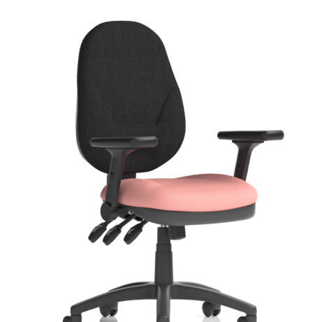 Eclipse Plus XL High Back Task Operator Chair, bespoke Quest Shrimp upholstery, with height adjustable and folding arms.