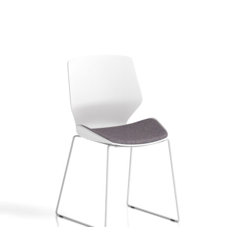 Florence Sled Chair with white frame and bespoke rivet fuse fabric seat, designed for visitor seating.