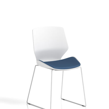 Florence Sled Visitor Chair with white frame and bespoke Quest Limpet fabric seat.