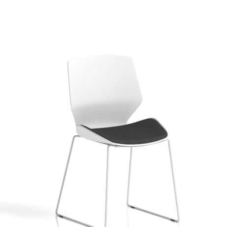 Florence Sled Chair with white frame and bespoke Quest Mussel fabric seat, designed for visitor seating.