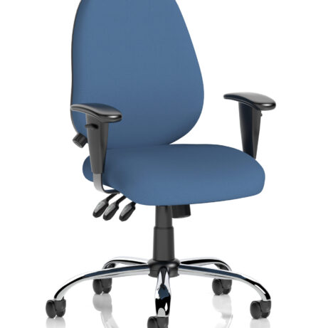 Lisbon Medium Back Task Operator Office Chair, Bespoke Quest Limpet colour, with height adjustable arms and chrome base.