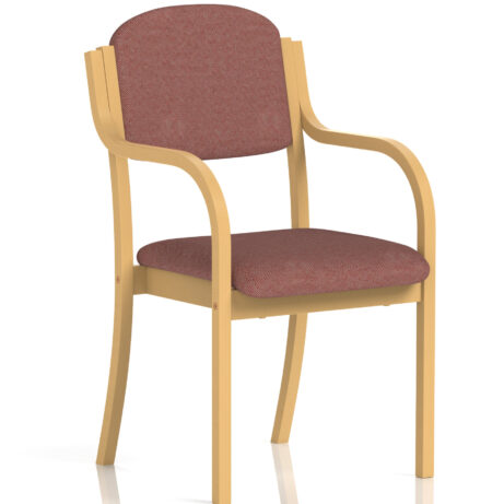 Madrid Wooden Frame Visitor Chair with Arms in Bespoke Rivet Forge upholstery, featuring a light wooden frame.