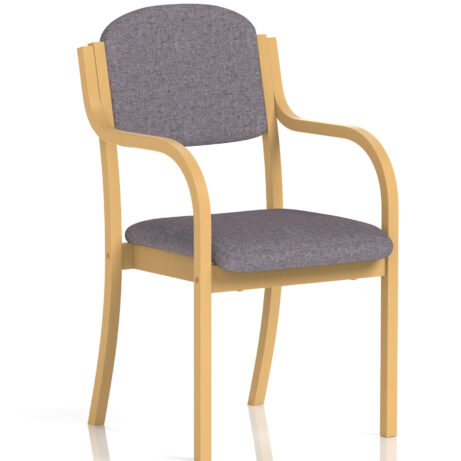Madrid Wooden Frame Visitor Chair with arms in Bespoke Rivet Fuse colour, featuring a grey fabric seat and backrest.