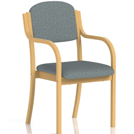 Madrid Wooden Frame Visitor Chair with arms, bespoke rivet tensile upholstery, and light wood finish.