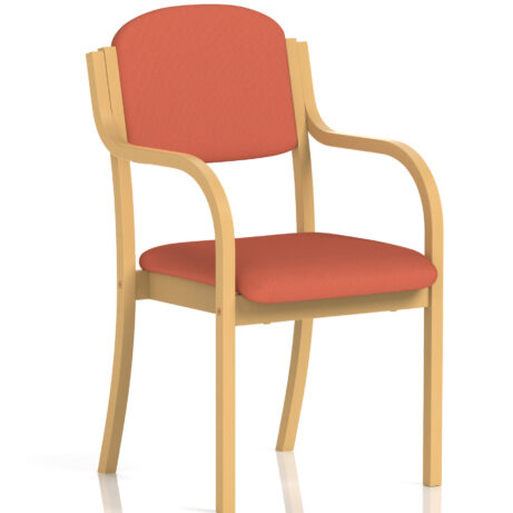 Madrid Wooden Frame Visitor Chair with arms in Bespoke Quest Crab upholstery and light wood finish.