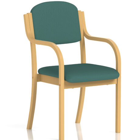 Madrid Wooden Frame Visitor Chair with arms in Bespoke Quest Kelp upholstery and natural wood finish.