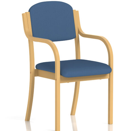 Madrid Wooden Frame Visitor Chair with arms, bespoke Quest Limpet colour, featuring a blue upholstered seat and backrest.