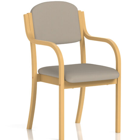Madrid Wooden Frame Visitor Chair with arms in Bespoke Quest Salt fabric and light wooden frame.