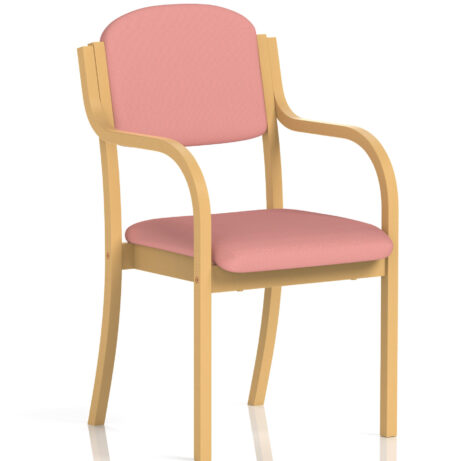 Madrid Wooden Frame Visitor Chair with arms in Bespoke Quest Shrimp upholstery and light wooden frame.