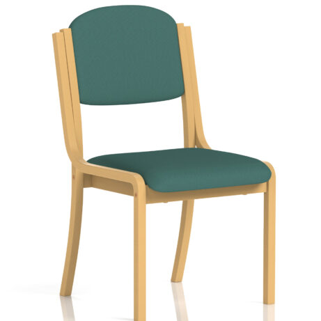 Madrid Wooden Frame Visitor Chair, Bespoke Quest Kelp upholstery, no arms, natural wood finish.