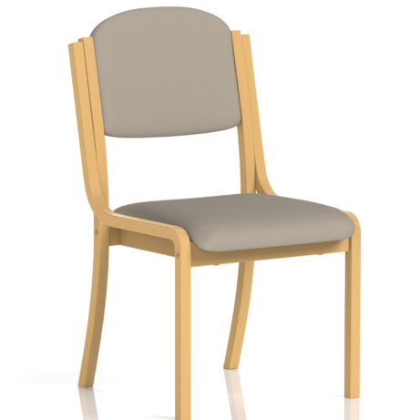 Madrid Wooden Frame Visitor Chair, bespoke Quest Salt color, no arms, features a light wooden frame and padded seat.