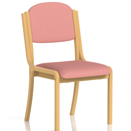 Madrid Wooden Frame Visitor Chair, Bespoke Quest Shrimp upholstery, no arms, light wooden frame.