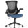 Orbit Black Mesh Back Chair with bespoke blue Quest Limpet seat, featuring adjustable armrests and rolling base.