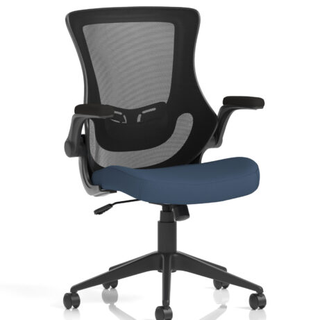 Orbit Black Mesh Back Chair with bespoke seat in Quest Whelk colour, featuring adjustable arms and five-point base.
