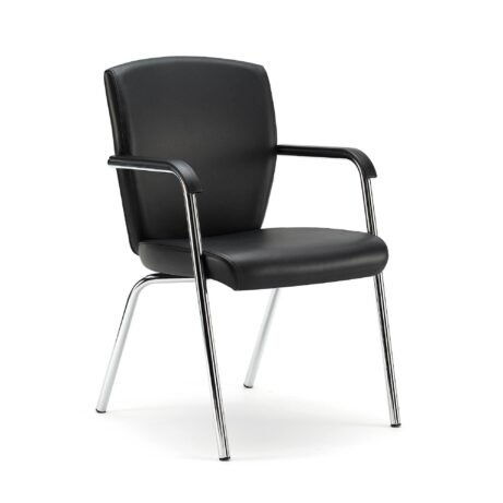 KEY Meet Full Back chair in black upholstery with chrome four-legged frame, designed for flexible conference seating.