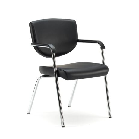 KEY Meet Half Back conference chair, fully upholstered in black with chrome four-legged frame, suitable for active spaces.