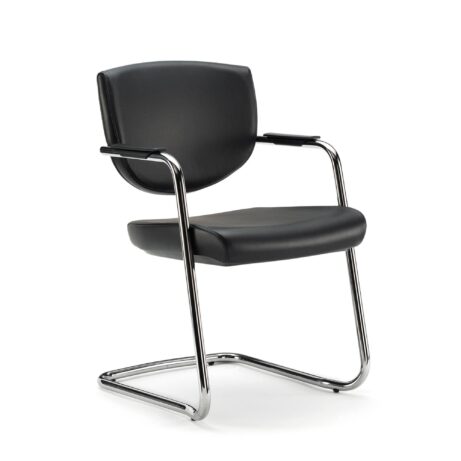 KEY Meet Half Back chair in black upholstery with cantilever frame, designed for flexible conference settings.