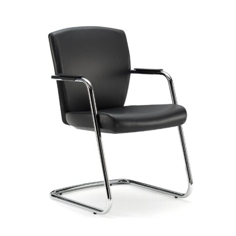 KEY Meet Full Back Meeting Chair in black upholstery with cantilever chrome frame, designed for flexible conference settings.