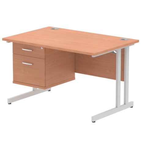 Impulse 1200mm Cantilever Straight Desk With Single Fixed Pedestal