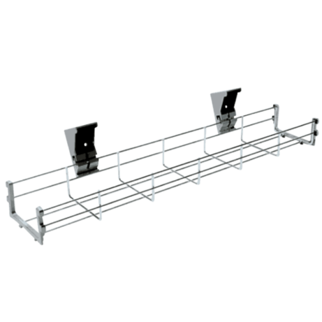 Silver cable baskets with brackets, measuring 100mm x 50mm x 1600mm, designed for organized cable management.
