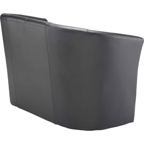 Compact two-seater Tub Sofa in black PU with plush back and flared arms, ideal for reception areas. Dimensions: 1235x610x750 mm.