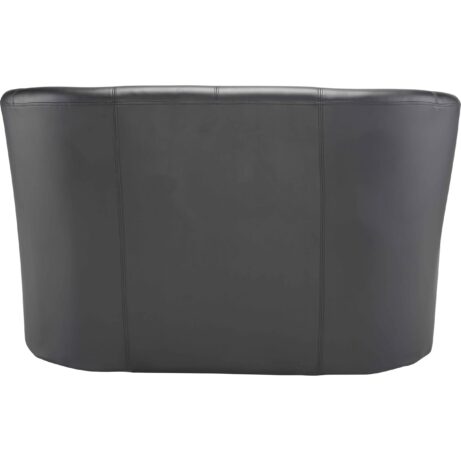 Compact two-seater Tub Sofa in black PU, featuring plush back, flared arms, and neat stitching, ideal for reception areas.