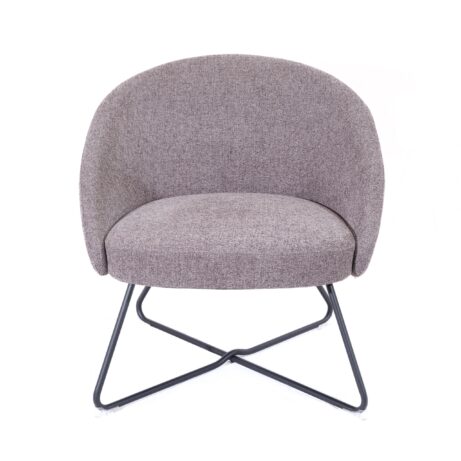 Pocket Reception Chair in grey fabric with a curved backrest and black metal base.