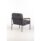 Settle Reception Chair with plush gray upholstery, wooden arm pads, and a sturdy black metal frame. Dimensions: 670x655x805 mm.