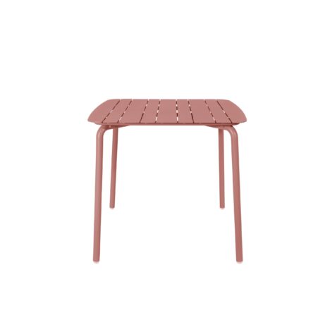 Breeze Aluminium Slatted Square Table in Brick Dust colour with a slatted top and sturdy legs.