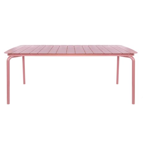 Rectangular Breeze Aluminium Slatted Table in Brick Dust color with a slatted top and sturdy legs.