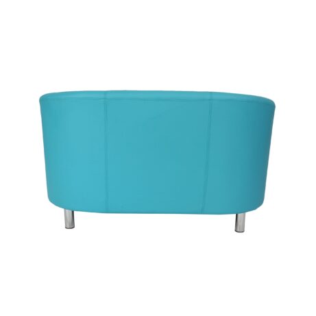 Tub-style two-seater sofa with metal feet in turquoise PU upholstery, designed for modern reception areas.