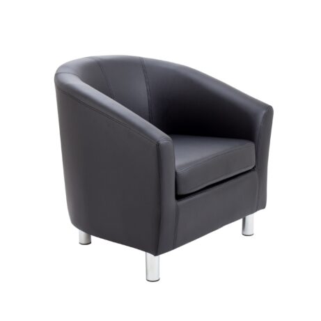 Tub Armchair in black PU with metal feet, featuring a curved back and plush seat for comfort.
