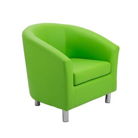 Lime PU Tub Armchair with metal feet, featuring a curved design for added comfort and style.