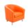 Tub armchair in orange PU with metal feet, featuring a rounded design and cushioned seat.