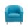Tub Armchair with metal feet in vibrant blue PU upholstery, featuring a welcoming silhouette and deep seat for comfort.